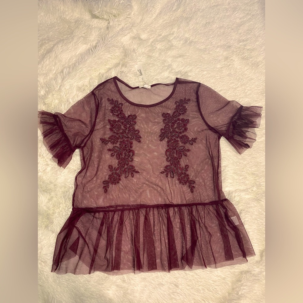 Brand new wine mesh blouse